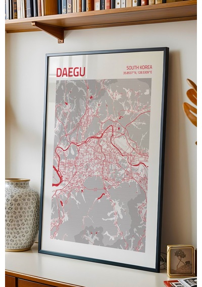 Daegu Güney Kore Haritası Çerçeveli Tablo Lüks Salon Ofis Duvar Dekorasyonu Hediyelik Tablo