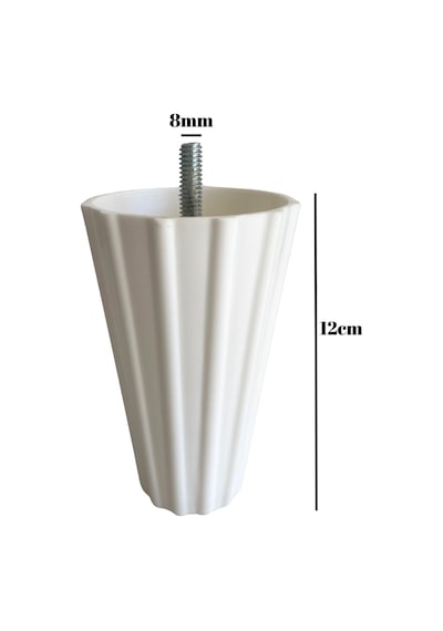 Armut Beyaz Plastik 12cm Ayak 8mm Vidalı Mobilya Koltuk Baza Ayağı 12cm Beyaz 8mm Vidalı 4 Adet Beyaz