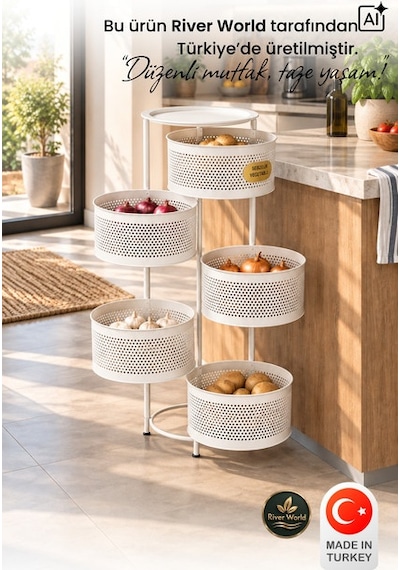 River World Tekerleksiz Rengi Beyaz Açılabilen 5 Katlı Çok Amaçlı Metal Raf Mutfak, Balkon, Kiler Çok Renkli