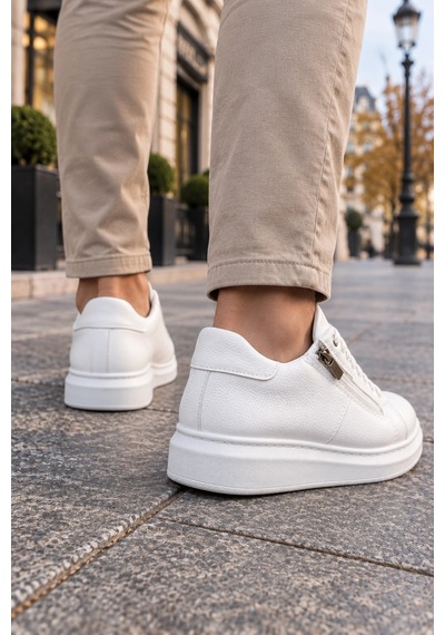Mevese Roirraw Bağcıklı Ve Fermuarlı Cilt Erkek Günlük Sneaker Ayakkabı - Beyaz