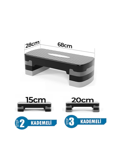 2 Kademeli Kaymaz Taban Step Tahtası + Denge Topu + Pilates Bandı