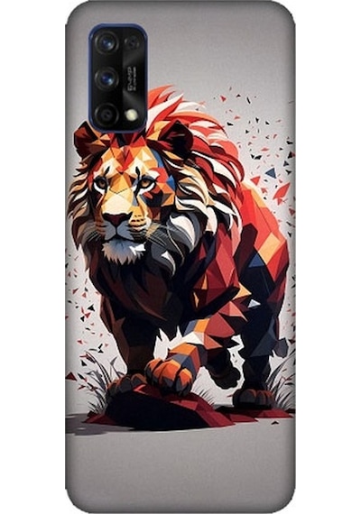 Realme 7 Pro Uyumlu Sarı Kırmızı Aslan Desenli Silikon Kılıf