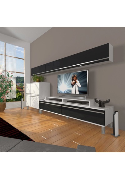 Decoraktiv Ekoflex 8 Mdf Krom Ayaklı Tv Ünitesi Tv Sehpası Beyaz - Siyah