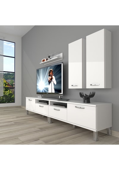 Decoraktiv Eko 5200d Mdf Krom Ayaklı Tv Ünitesi Tv Sehpası Beyaz