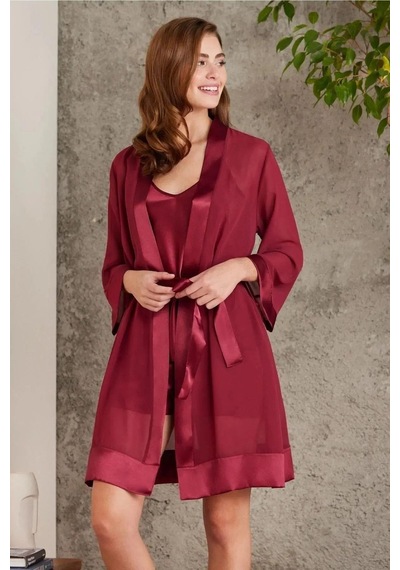 Pierre Cardin 7085 Kadın Çeyizlik Dantelli Saten 4'lü Set-bordo