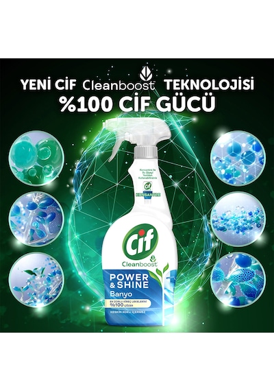 Cif Sprey Temizleyici Power Shine Sprey Banyo 750 ML + Cif Sprey Mutfak 750 ML