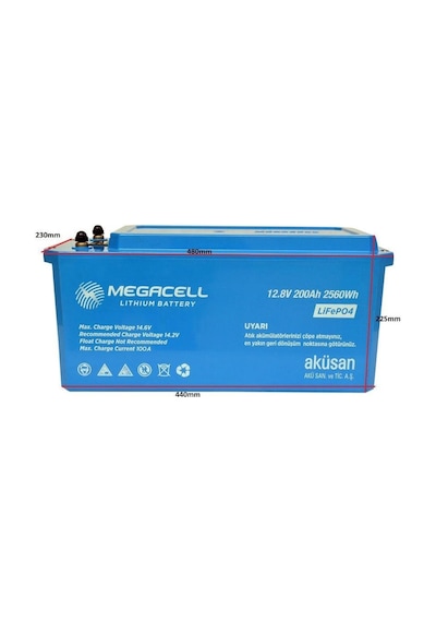 Megacell 12.8v 200ah Bluetooth Lifepo4 Lityum Demir Fosfat Akü Abs Kasa