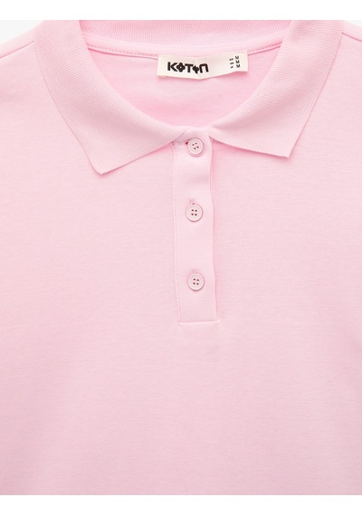 Koton Pamuklu Slim Fit Kısa Kollu Düğmeli Polo Yaka Tişört Pembe 6sak50482ek Gül