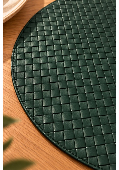 2 Li 38 Cm Yuvarlak Deri Amerikan Servis Supla Örgü Desenli Tabak Altlığı Haki - 939602924 Haki