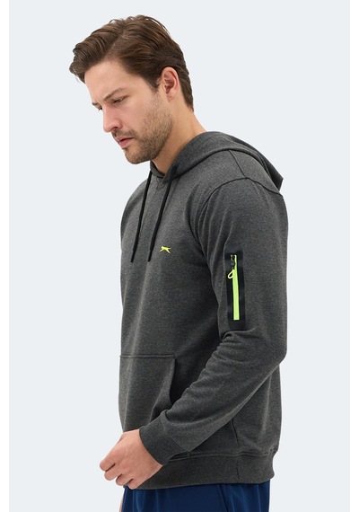 Slazenger Ozzy In Erkek Kanguru Cepli Kapüşonlu Koyu Gri Sweatshırt Koyu Gri