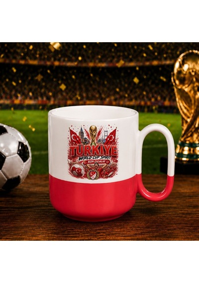 Bk Gift Türkiye Taraftar Temalı Dünya Futbol Kupası Tasarımlı Kırmızı Joyful Kupa Bardak-9 Tek Yürek Milli Takım Ruhu Beyaz