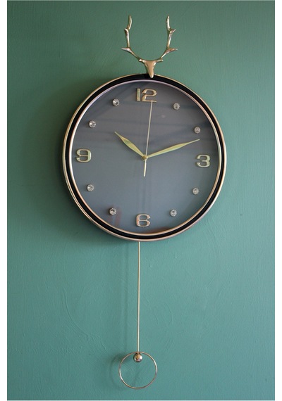 3 Adet Geyikli Sarkaçlı Duvar Saati Metal Tasarım, Dekoratif Pendulum Saat Alk1582, Wall Clock Diğer