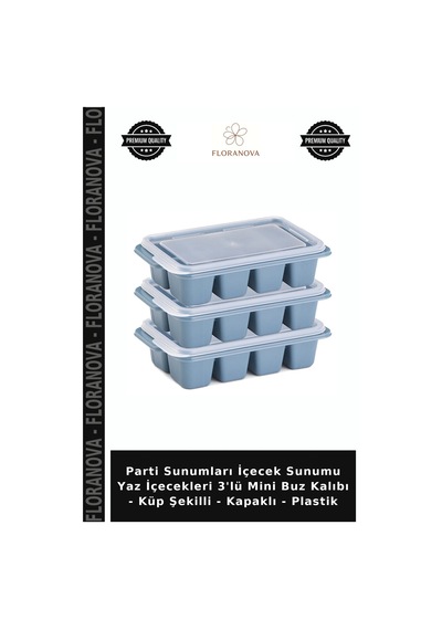 Parti Sunumları İçecek Sunumu Yaz İçecekleri 3'lü Mini Buz Kalıbı - Küp Şekilli - Kapaklı - Plastik Çok Renkli
