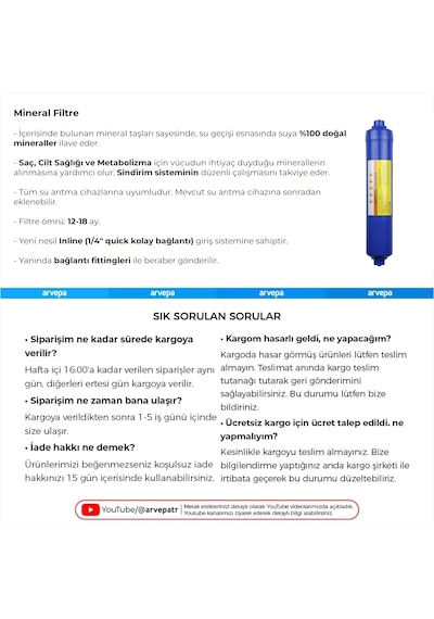 Su Arıtma Cihazı Mineral Filtre 10 Adet