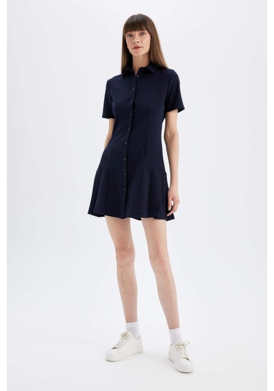 Defacto Polo Yaka Basic Düz Kısa Kollu Pileli Mini Elbise D4203AX24AUNV245 Defacto Polo Yaka Basic Düz Kısa Kollu Pileli Mini Elbise D4203AX24AUNV245