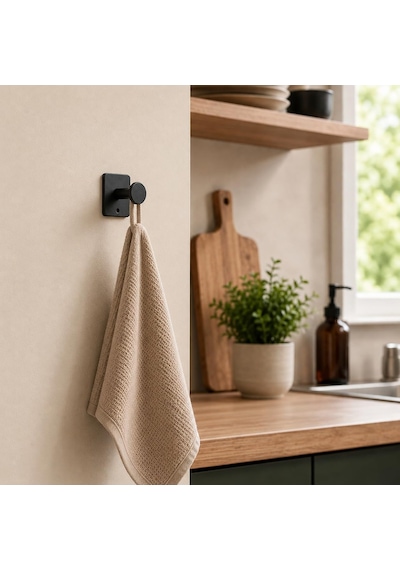 Orret Home Tekli Yapışkanlı Metal Siyah Askı, Delmeden Duvara Monte Havlu Askısı, Çanta Askısı, Mutfak Banyo As Diğer