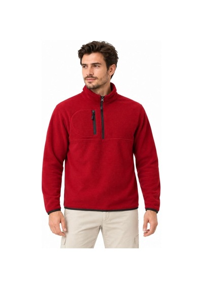 Erkek Polar Dik Yaka Yarım Fermuarlı Fermuarlı Göğüs Cepli Regular Fit Kışlık Sweatshirt - Bordo