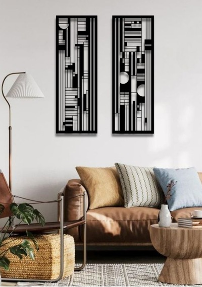 Modern Stil 2 Li Metal Duvar Dekoru Seti 75x27