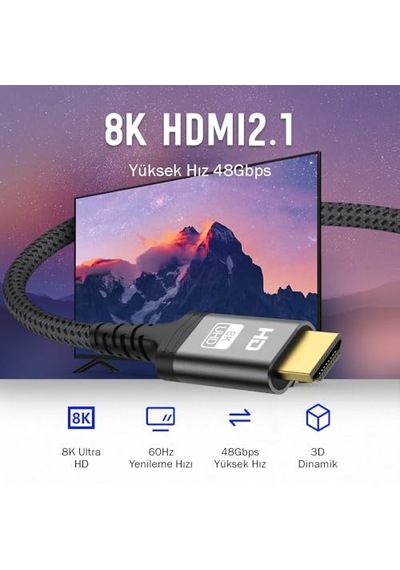 Metre Hdmı 2.1 Kablo 8k 60hz 4k 120hz 48gbıt S Yüksek Hızlı Hdmı Kablo Tv Ps5 Ps4 Xbox Series X Monitör İle Uyumlu Diğer