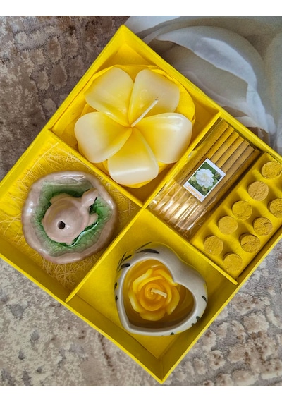 Dekoratif Aromatik Mum Ve Tütsü Seti Açık Sarı