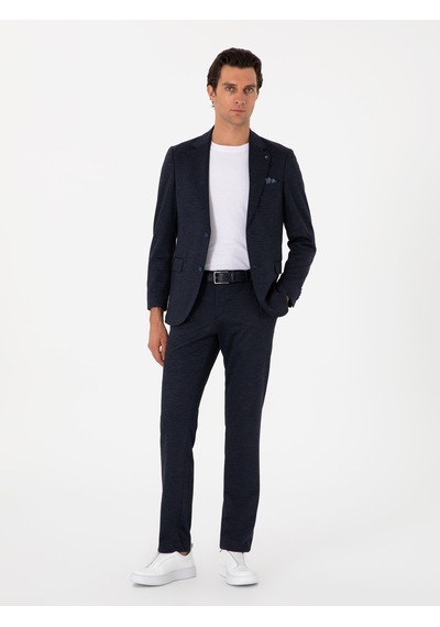 Cacharel Lacivert Slim Fit Mikro Desen Yün Karışımlı Takım Elbise