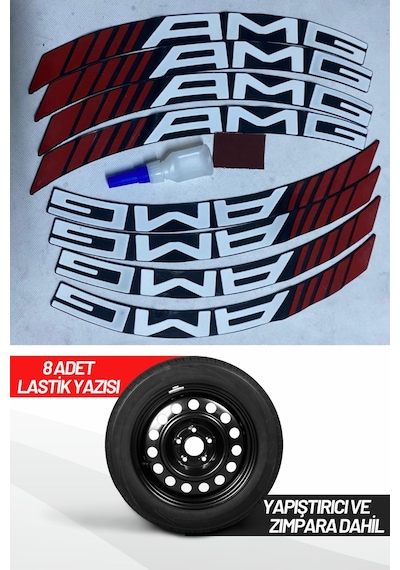 Amg Motosiklet Ve Otomobil Araç 3d Oto Lastik Yazısı Sticker Arma 8 Adet Kırmızı Beyaz