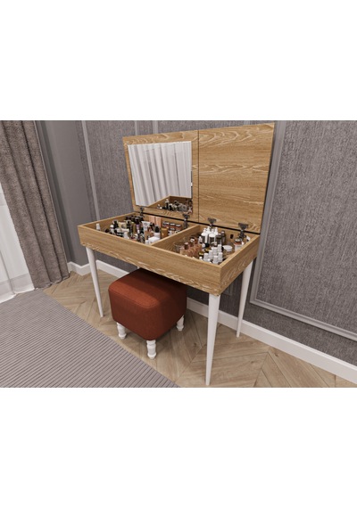 Lüks Aynalı Makyaj Masası %100 Mdf Takı Aksesuar Oda Düzenleyici Organizer Mam01 Sonoma