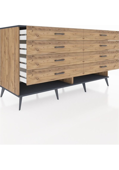 Kronos Konsol 8 Çekmeceli 176x59x99 Çam-antrasit/çam Çam-antrasit/çam