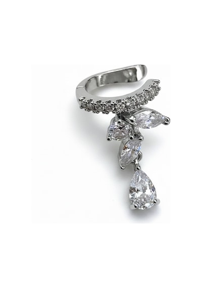 Earcuff Sıkıştırmalı Pirinç Kıkırdak Küpe Damla Kesim Baget Taş Sallantılı Gümüş Renk Çelik