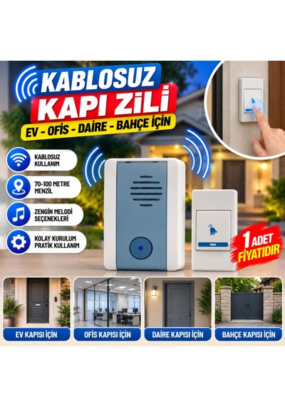Wireless Bağlantılı Ev, Ofis, Daire Veya  Bahçe Kapıları İçin Kablosuz Kapı Zili Adet