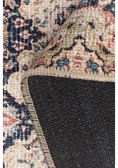 Artloop Folk Krem Vintage Klasik Desenli Dokuma Tabanlı Şönil Halı Al 608
