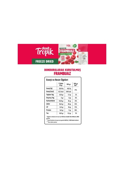 Dondurularak Kurutulmuş Frambuaz 18 G Freeze Dried Meyve Cipsi Çıtır Meyve Kurusu 1 Adet