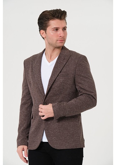 Bonesti Erkek Slim Fit Blazer Ceket Kahverengi Kırçıllı