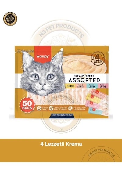 Wanpy Karışık 4 Lezzetli Krema Kedi Ödülü 50x14gr