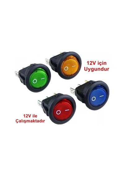Buharaelektronik-Ic-131A Yuvarlak Işıklı Anahtar On-Off 3P 12Volt 20A Marin 20Mm 1 Adet-Mavi