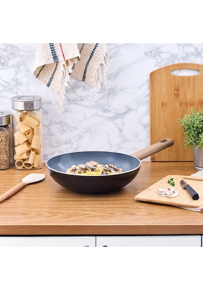 Aryıldız 28 Cm Eco Seramik Wok Tava siyah