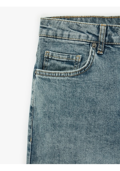 Koton Pamuklu Normal Bel Cepli Straight Fit Jean Pantolon - Mark Jean İndigo Stone 7wam40122nd İndigo - Taş