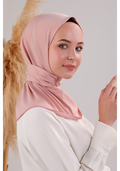 Melodi Scarf Kadın Tesettür Pratik Çıtçıtlı Sandy Deniz Havuz Uyumlu Fular Hazır Bone Pudra Pudra