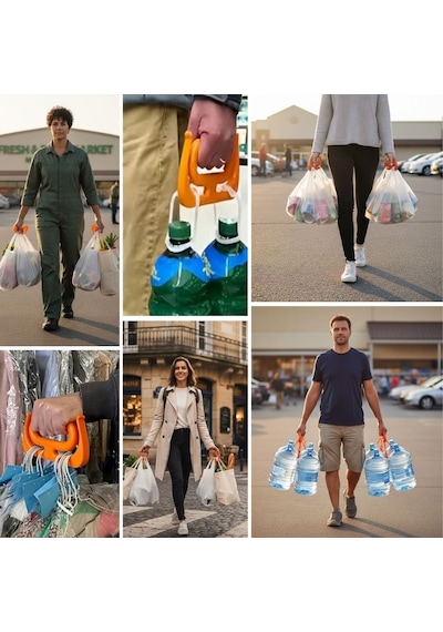 Buffer Ergonomik Poşet Taşıma Aparatı Ağır Yük Taşıyıcı Tutacak, Elden Kesme Yapmayan Kolay Taşıma Kancası, Market Ve Turuncu