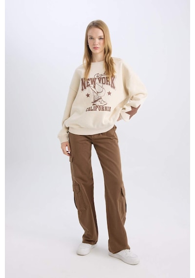DeFacto Straight Fit Gabardin Kışlık Pantolon Kargo Cepli Normal Bel Düz Paça D3762AX24AUBN549 Kahve