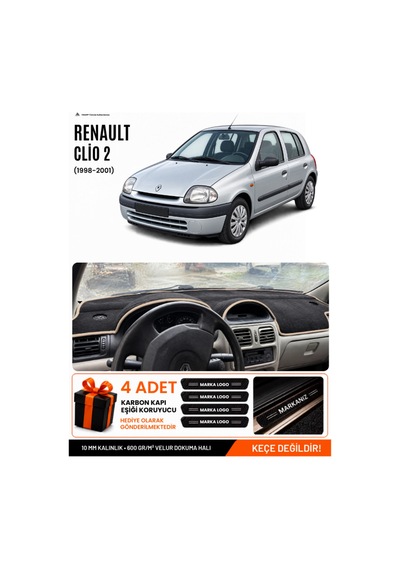 Renault Clio 2 Ekranlı 1998-2001 Uyumlu Torpido Örtüsü, Torpido Kılıfı - Siyah Bej