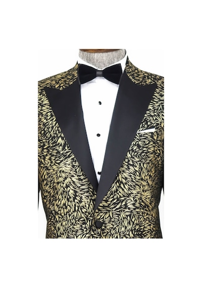 Wessi Tüy Desenli Slim Fit Erkek Smokin Ceket - Siyah