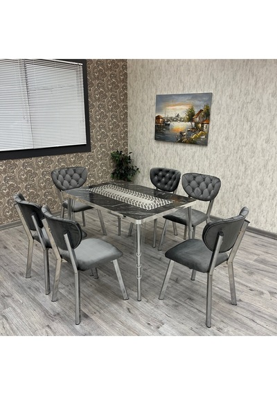 Akuamarin Mutfak Yemek Masası Takımı- 6 Kişilik Mutfak Masa Sandalye Takımı- Mutfak Masası Takımı Gümüş Siyah Mermer Gri Akuamarin Mutfak Yemek Masası Takımı- 6 Kişilik Mutfak Masa Sandalye Takımı- Mutfak Masası Takımı Gümüş Siyah Mermer Gri