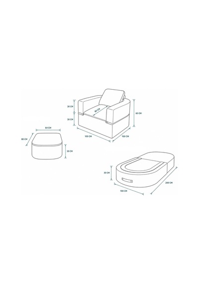 Homedius Sofa Bed Katlanır Yatak Olabilen Berjer Koltuk Puf Seti Krem