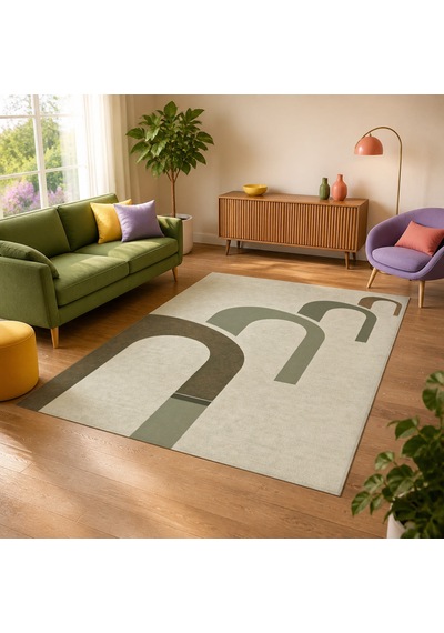 Kartela Halı Yankı Kemer Desenli Modern Halı Adaçayı Yeşili Kaymaz Taban 80x120 Cm