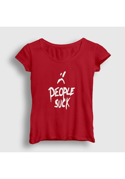 Presmono Kadın People Suck Xxxtentacion T-shirt Kırmızı