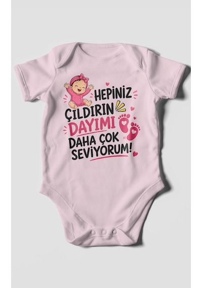 Morivokids Dayıya Özel Kısa Kollu Bebek Body %100 Pamuk Zbn193-kk Bebe Pembe