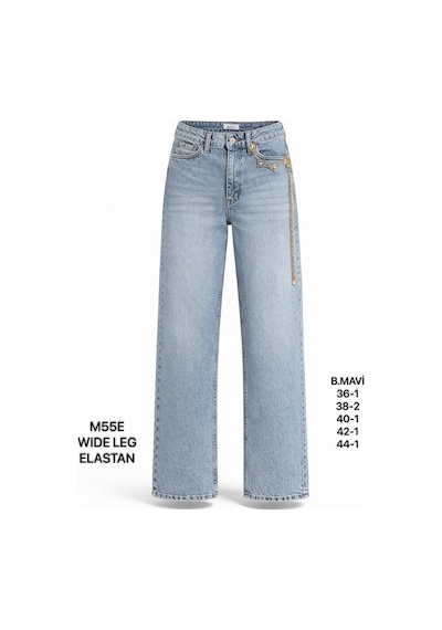 Miss Poem Kadın Buz Mavi Zincir Aksesuar Detaylı Wide Leg Jean Pantolon