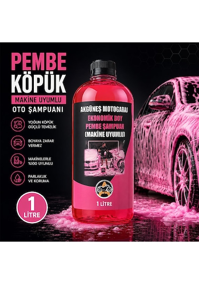 3 Adet Akgüneş Motogaraj 1lt Pembe Köpük Oto Şampuanı Konsantre 100 Kat