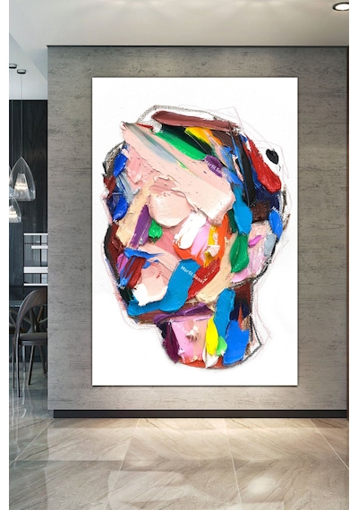 Yüzler Fırça Darbeli Görünümlü Soyut Modern Sanat Kanvas Tablo  120 x 80w
